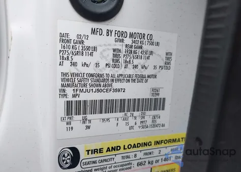 2012 Ford Expedition Xlt from USA, damaged, VIN 1FMJU1J50CEF35972